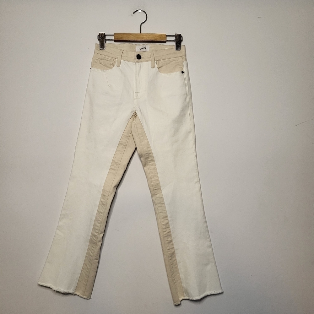 FRAME Le Crop Mini Boot Multi White & Cream Cropped Raw Hem Size 24